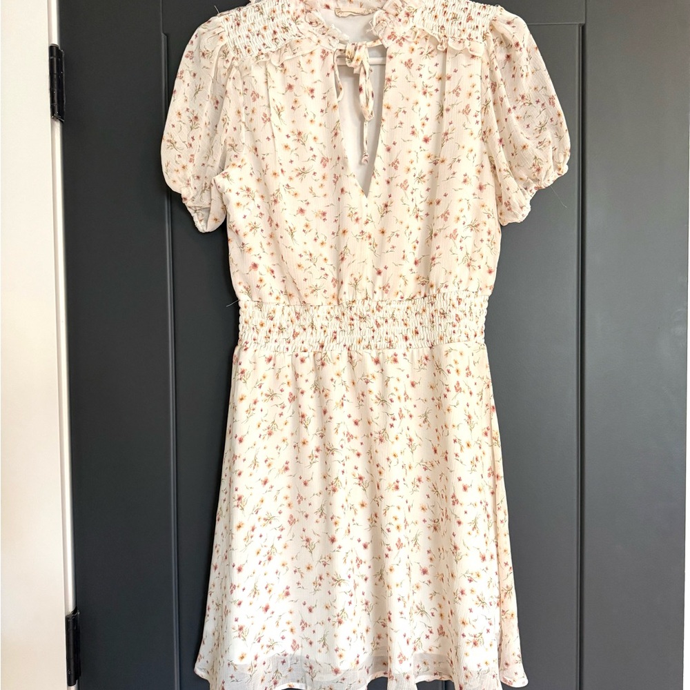 Altar'd State Floral Mini Dress - Cream and Pink